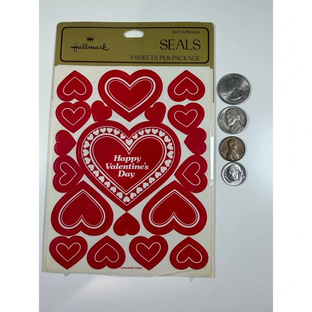 VTG Hallmark Valentine Heart Stickers Sealed Red New‎ Old Stock 4 Sheets